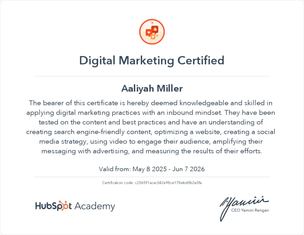Digital Marketing Certificate from Hubspot