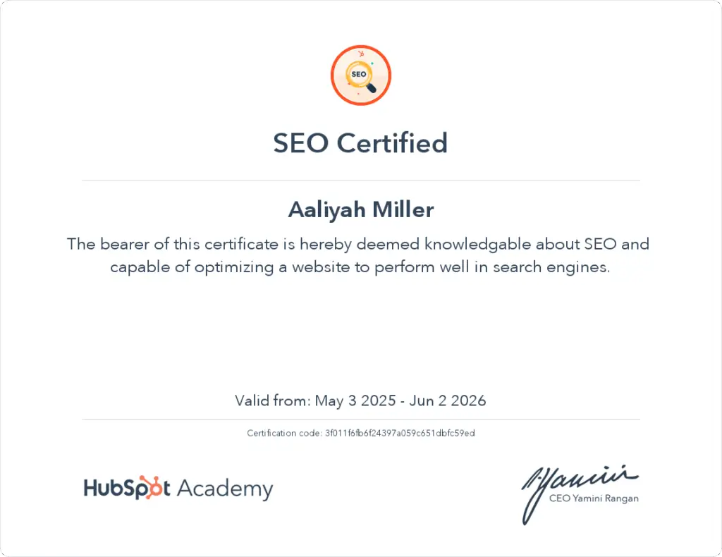 Search Engine Optimization Certification from HubSpot
