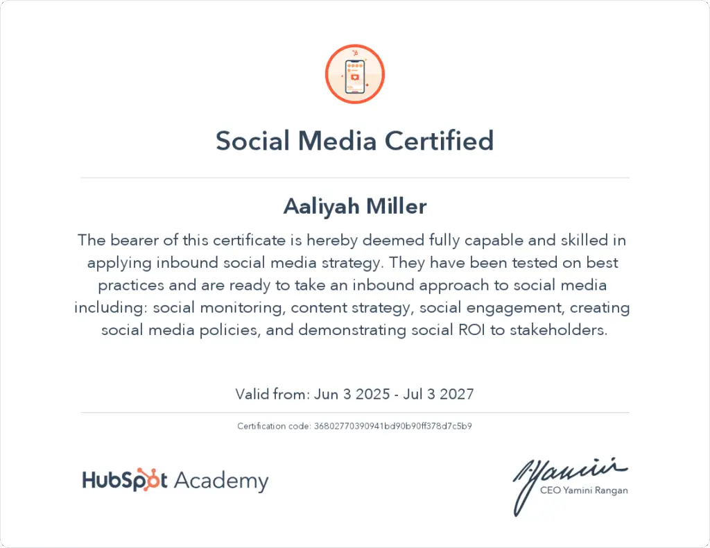 Social Media Certification from HubSpot